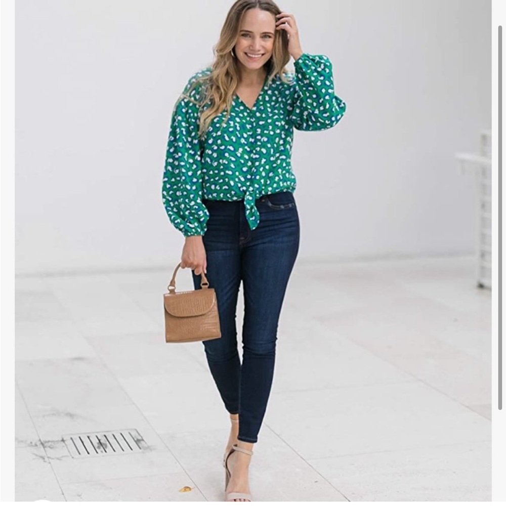 Grace Atwood Emerald Animal Print Blouse I